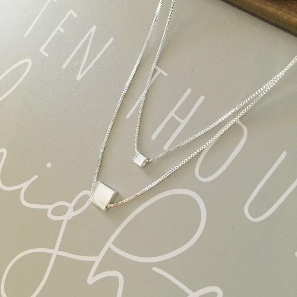 Sterling Silver Layered Squares Silver Necklace - Picture 5 of 7